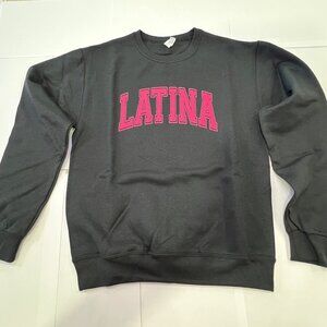 sueter JERZEES ,negro,talla S, personalizado ( LATINA)